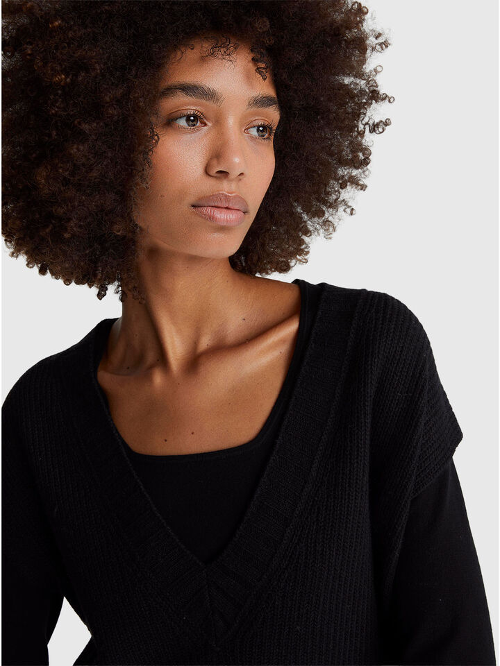 S/L V NECK SWEATER Mujer image number 4